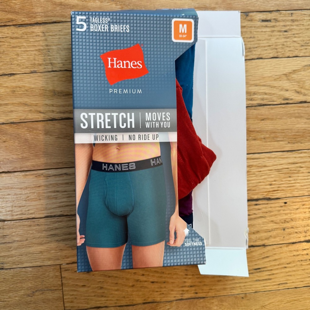 Hanes Premium Mens‎ 3 Pack Tagless Boxer Briefs Cotton Stretch Medium 32-34